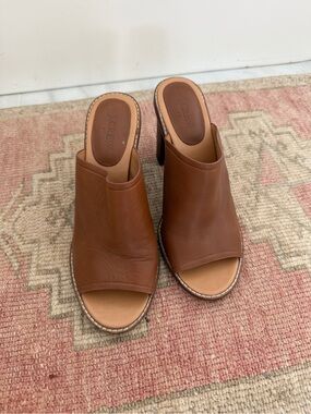 J. Crew Leather Open-Toe Brown Mule Heels